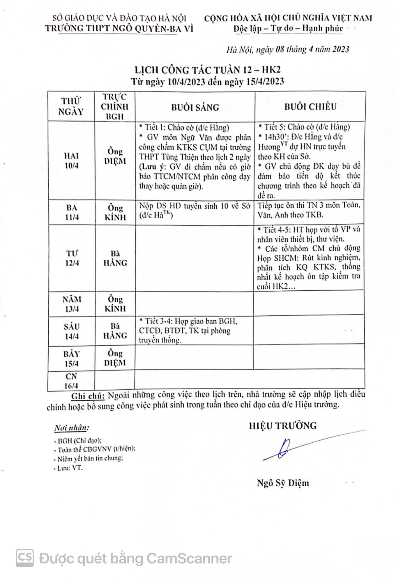Lịch tuần từ ngày 10/4/2023