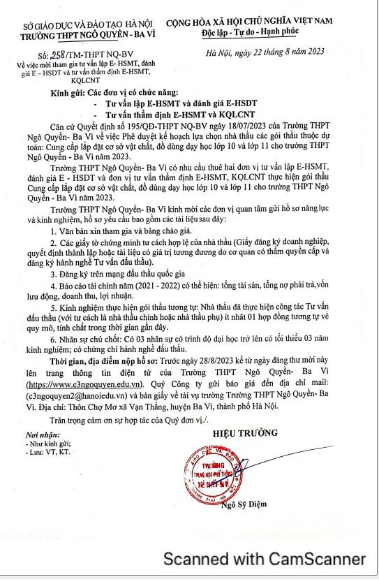 Thông báo tham gia tư vấn E- HSMT và đánh giá E - HSDT  và đánh giá, thẩm định  HSMT và KQLCNT