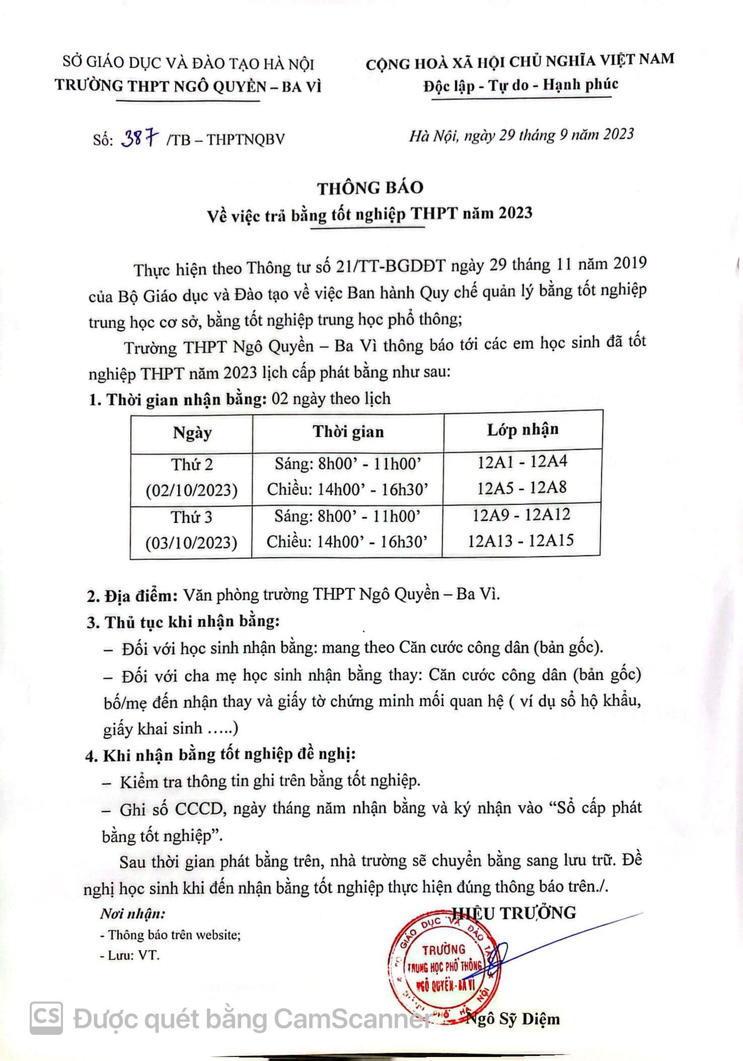 Lịch phát bằng tốt nghiệp năm 2023