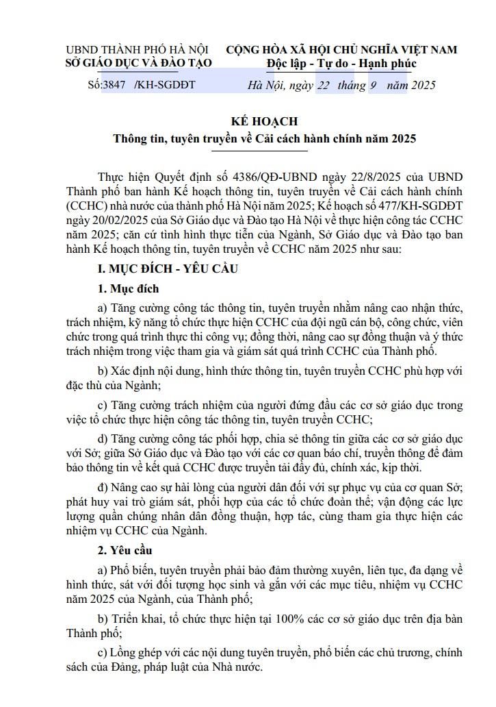 KẾ HOẠCH Thông tin, tuyên truyền về Cải cách hành chính năm 2025