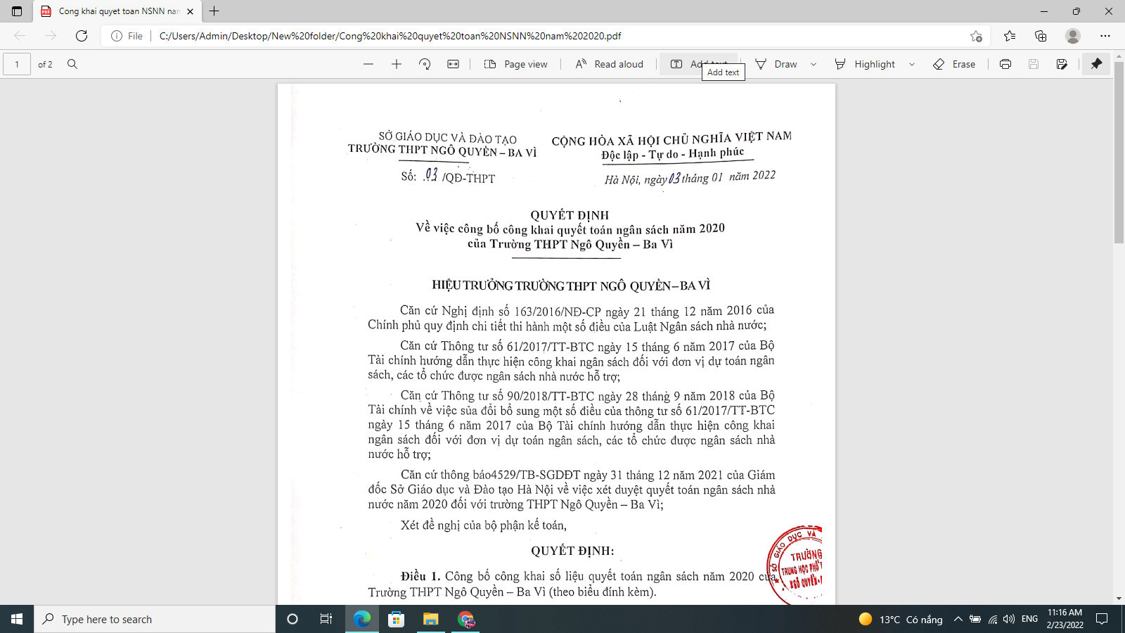 Quyết toán ngân sách năm 2020